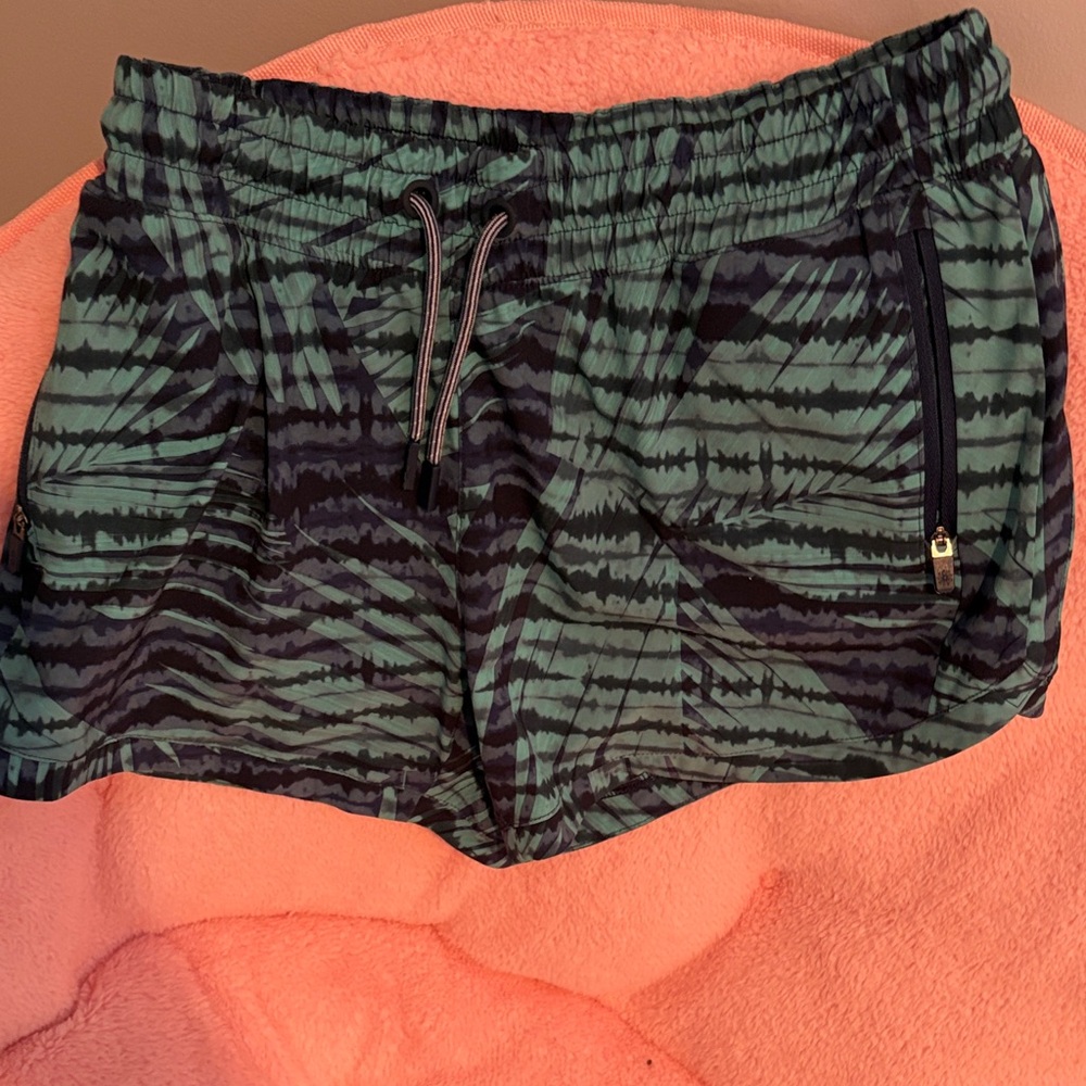 Athleta Green and Black Patterned Athletic Shorts